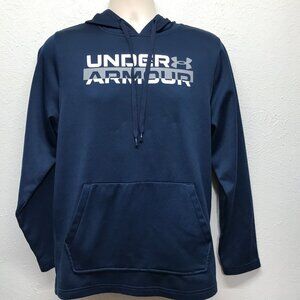 Under Armour Hoodie Mens Small Loose Fit Pullover Sweatshirt Blue Logo 1359858